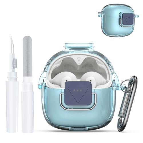 For JBL Tune Flex 2 ��p TPU�ی�P�[�X �Z�b�g �����i�[�����O�t���N���b�v&�N���[�j���O�y���t�� ��̌^�J�o�[ �{�^������\ �ϏՌ� �h�o �N���A�f�� (�u���[)