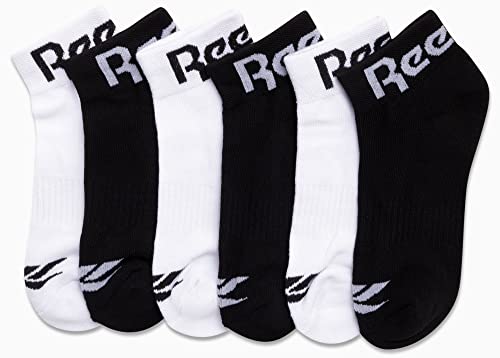 Image of Reebok Womens Quarter Socks Moisture Wicking Cushioned Ankle Socks, 6 Pack | Stretch Performance Fabric, Cushioned Heel & Toe, Secure Arch Support, Quarter Cut, Shoe Size 4-10