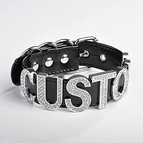Personalisierte Kristall-Buchstaben-Halskette, Benutzerdefinierte Buchstaben-Halskette Für Frauen, Punk-Gothic-Pu-Leder-Halsband, Breiter Hiphop-Halsband Für Party-Club-Sex-Spaß, Bis Zu 6 Buchstab Cover
