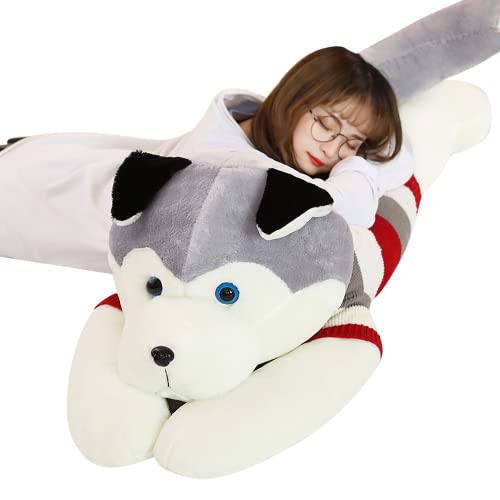 Nice Giant Dog Plush Toy Soft Stuffed Husky Long Pillow Cartoon Animal Doll Sleeping Pillow Cushion Home Decor Kids Gift (Husky,180Cm/70 Inch) #TOP6