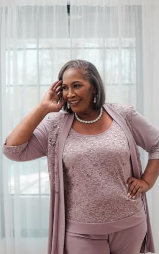 R&M Richards Women's Lace Mother of The Bride Pant Suits, Mauve 103