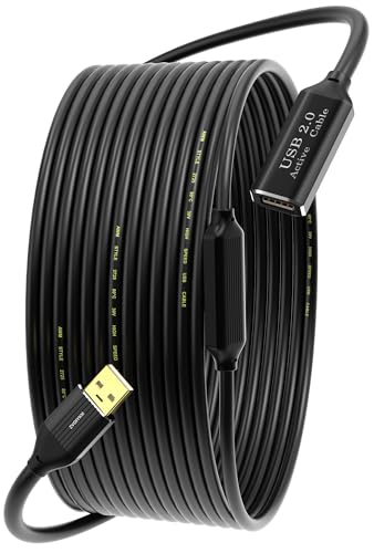 ZVOIYKM Active USB 2.0 Extension Cable 50FT(15M)with Built-in Signal Booster 480Mbps High Speed Data Transfer Male to Female Repeater Cord in-Wall-Long USB Extender for VR/Printer/Hard Drive/Xbox/PC