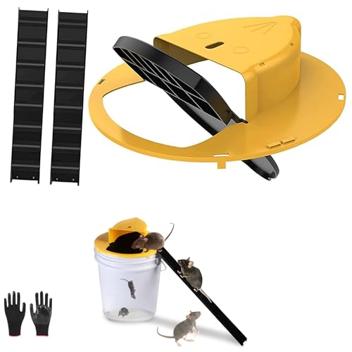 Bucket Lid Mouse Trap, Mouse Trap Bucket - Mouse Traps Indoor for Home - Auto Reset, Multi Catch, Reusable 5 Gallon Bucket Lid Rat Traps Indoor Outdoor Rat & Mouse Traps, ABS Material, (Gloves)