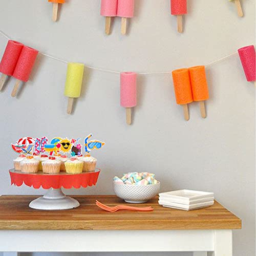 32 PCS Summer Beach Pool Cupcake Toppers Ball Sun Umbrella Diving Goggles Watermelon Water Gun Slippers Cupcake Picks Baby Shower Hawaii Beach Pool Theme Birthday Party Cake Decorations Supplies by ZHUOWEISM - Image 6