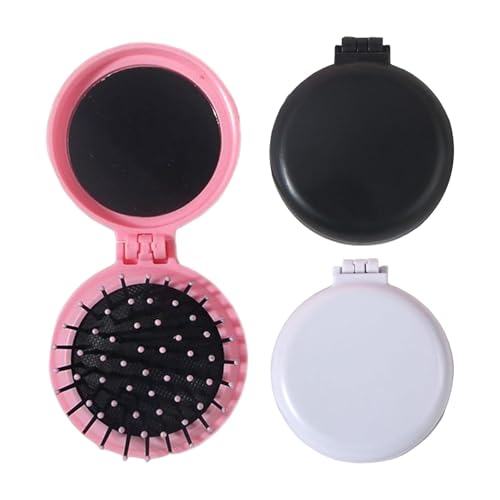 Wilsonzin 3 Pezzi Mini spazzola rotonda per capelli con specchio, Pettini per Capelli da Viaggio Portatile 2 in 1 Massaggio, Spazzola per capelli da viaggio con specchio formato tascabile compatto