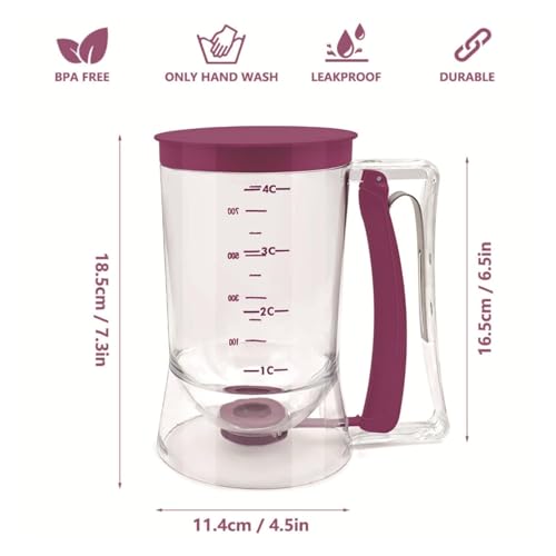 Pancake Batter Dispenser, 900ML Manual Cupcakes Separator with Measuring Label,Kitchen Baking Cake Batter Separator,Precision Batters Dispenser for Waffles, Pancakes,Muffins for Home Kitchen - Image 5