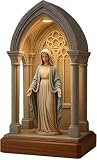 Lámpara de mesa devocional LED de la Virgen María, luz nocturna de estatua de la Virgen María, lámpara de mesa hecha a mano, decoración católica suave, elegante estatua de María de las vírgenes