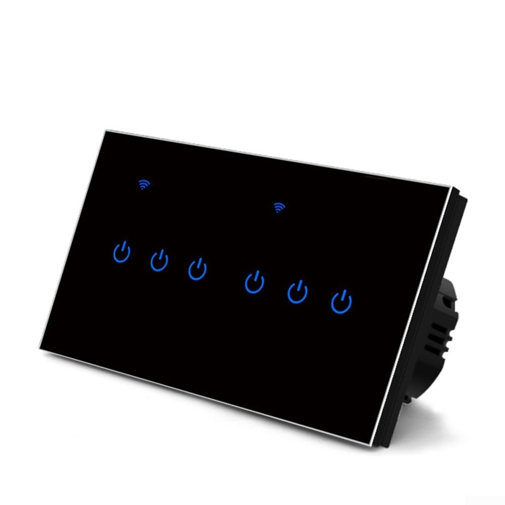 Smart WiFi Touch Switch, For Tuya App Remote Control Smart WiFi Light Switch Glass Panel with Voice Control for Home Office Use(6 Gang)