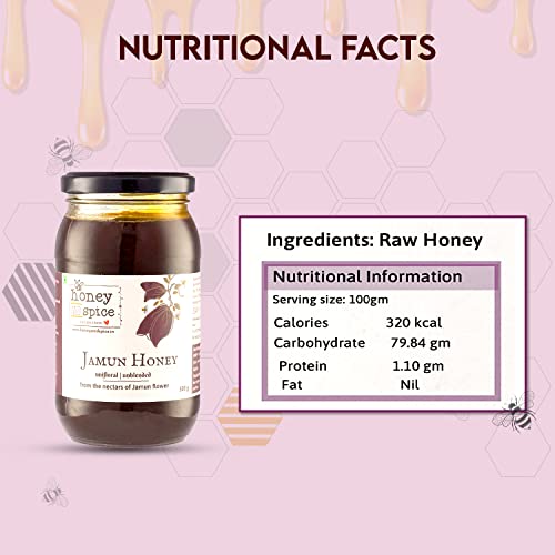 Image of Honey and Spice Pure Raw Jamun Honey (500g) | From the nectars of Jamun Flower With No Added Preservatives | 100% Raw and Pure | Unblended and Unpasteurized | Natural and Original | Unprocessed | No Added Sugar | FDA certified