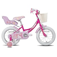 JOYSTAR 18 inch kinderfiets voor meisjes en peuters, 6-9 jaar, meisjesfiets met steunwielen en mand, kinderfiets, paars