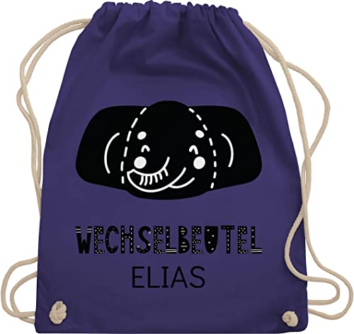 Turnbeutel Rucksack - Kita Beutel Wechselsachen Mädchen - Wechselbeutel mit Elefant - Unisize - Lila - stoffbeutel kindergartenbeutel personalisierte tasche kindergarten kindergarten-rucksack