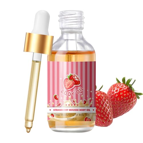 OUPEICHARM Strawberry Body Oil for Women Men Moisturizing Strawberry Oil Skincare for Face Body Hydrating Nourishing Soft for All Skin Type(60ml)