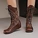 Women's Vintage Victorian Mid Calf Boots Lace Up Patterned Panels Hidden Wedge Heels Round Toe Cosplay Fashion,Brown,5.5