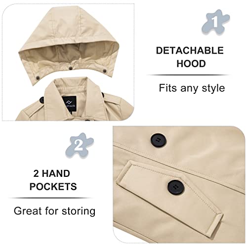 FARVALUE Women's Waterproof Trench Coat Double Breasted Windbreaker Classic Belted Lapel Overcoat with Removable Hood Khaki 3X-Large