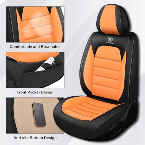 Image of Car Seat Covers for Chevy Chevrolet Trax 2024-2025, Nappa Leather Front Seat Cover Full Coverage Seat Protectors Waterproof Cushion (Black Orange,2 Seats Standard)