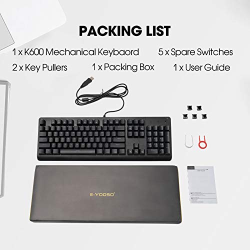 E-YOOSO Teclado mecânico K600, interruptores pretos, 104 teclas, teclado para jogos, 9 modos, retroi