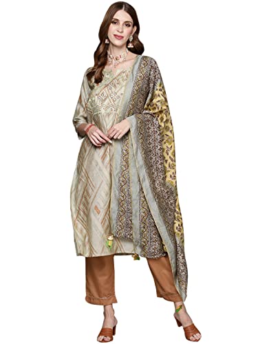 Image of anubhutee Women's Floral Embroidered Printed Kurta with Trousers and Dupatta