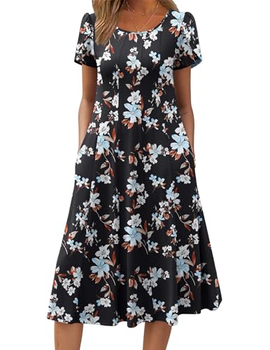 Image of ZEAGOO Womens Casual Dresses for Summer Short Sleeve Flare Midi Dress Loose Flowy Beach Sundress