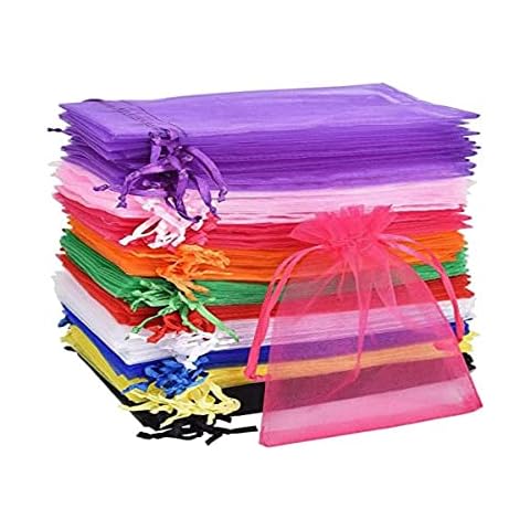 Carehabi - Pack of 100 organza bags, colourful organza bags, 10 x 15 cm, gift bags, organza jewellery bags, wedding bags, lavender bags, wedding favours, festival parties Cover
