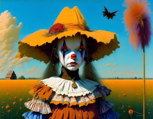 Toile fille clown épouvantail GerRit réveillez un mur blanc triste avec ce tableau 58x90 cm