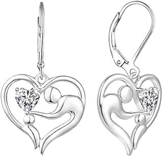 JO WISDOM Women Infinity Mom Earrings,925 Sterling Silver Mother Daughter Love Heart Leverback Dangle & Drop Earrings with 3A Cubic Zirconia