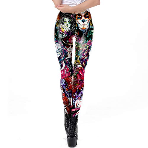 Mad Ink Women's Girls Pioneer Warrior Sexy Tattoo Digital Print Elasticity Leggings Pencil Pants Tights (Tatto Girls, XL=US L)