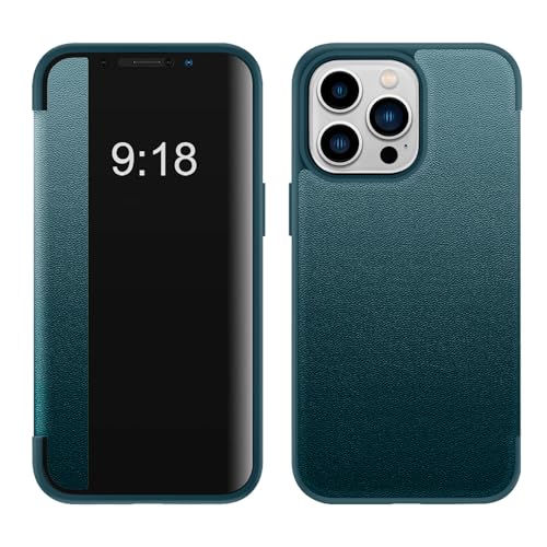 Étui pour iPhone 14 vert clapet rigide et housse cuir