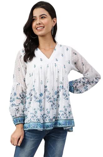 Janasya Women's Georgette Digital Print Flared Top