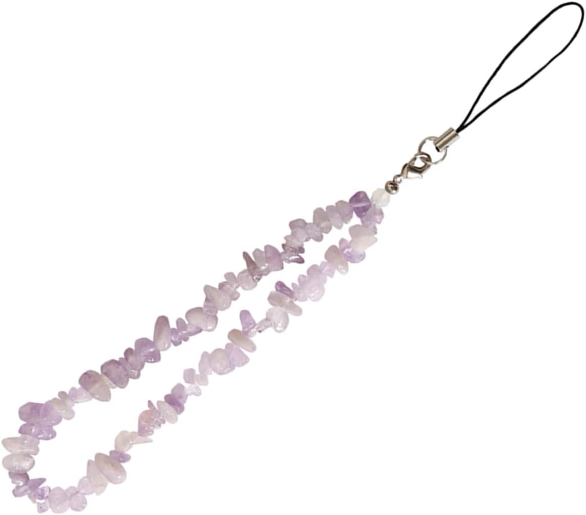 Natural Gemstone Phone Charms Wrist Strap Lanyard Beaded Phone Strap for Women Girls (Purple)