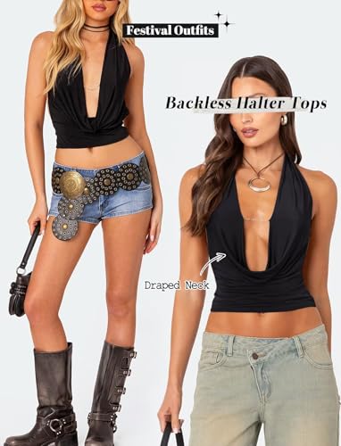 TZLDN Women's Sexy Halter Going Out Tops Y2k Deep V Cowl Neck Backless Cute Summer Crop Tank Tops Festival Club Outfits3