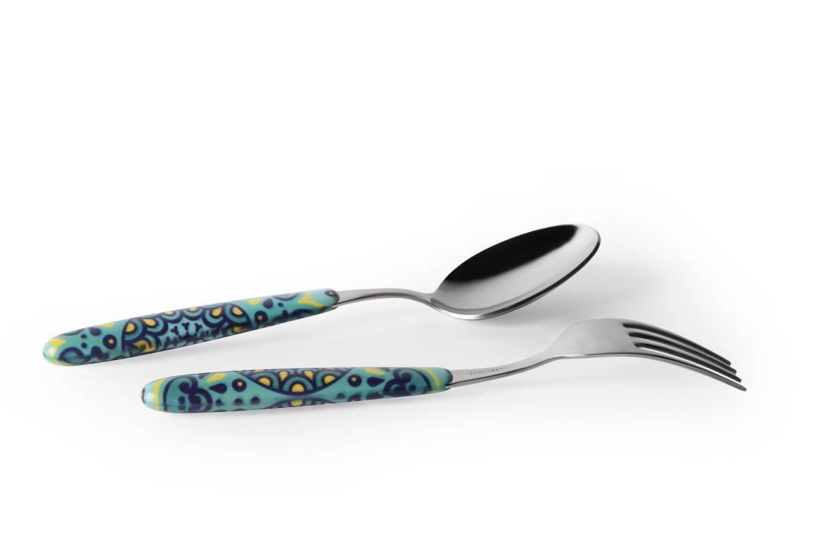 Excelsa Mandala Mediterraneo Set 24 Posate, Acciaio Inox, Manico Decorato Turchese, 6 Persone
