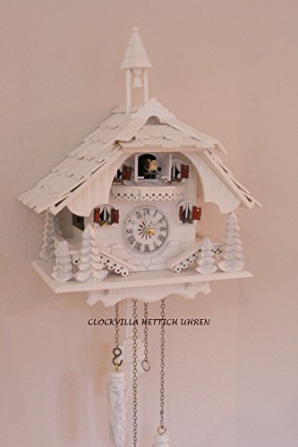 CLOCKVILLA HETTICH UHREN Blanco Cuco Reloj en la Selva Negra casa de la Selva Negra Cuarzo Blanco con Campana Torre Cover