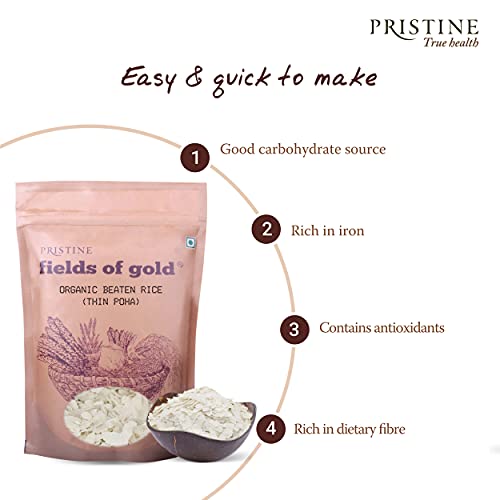 Image of PRISTINE Fields of Gold Organic Beaten Rice (Thin Poha), 400 g