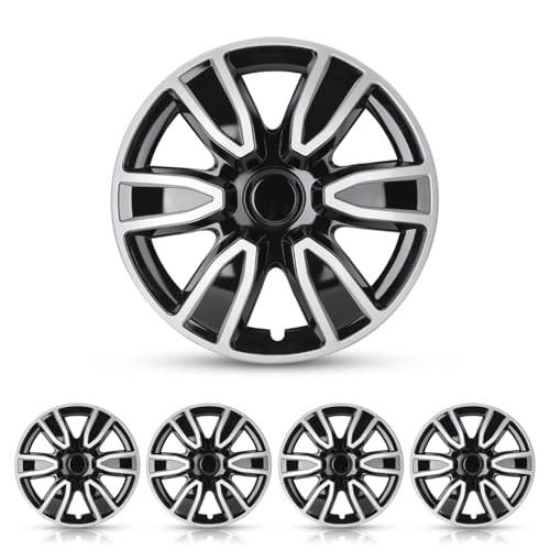 I1MOTOR 14 Inch Hubcaps Set of 4 Wheel Rim Cover Universal R14 Hub Caps Snap On Car Pickup Truck SUV, 14" Wheel Covers, ABS & PC Material, Set of 4, Silver & Black Lacquer
