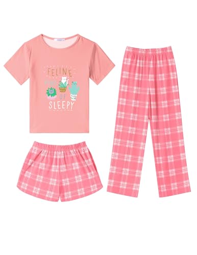 Arshiner girls pajama set 3 piece short sleeve sleepwear