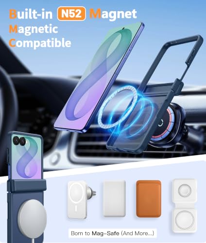 Image of FNTCASE for Samsung Galaxy Z Flip 8 Case: [Hinge Protection + Screen Protector] [Fit for Magsafe] Military Grade Drop Proof, Translucent Matte Protective Phone Cover - Blue