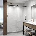 VIGO Adjustable 68-72 in. W x 76 in. H Elan Frameless Sliding Shower Door with Vmotion, Clear Tempered Glass,Reversible Handle and Stainless Steel Hardware in Matte Black - VG6041MBCLSC7276