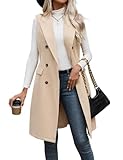 IDEALSANXUN Long Vest for Women Sleeveless Blazer Tweed Jackets Trench Coat 2025 Fall Jacket Outerwear Waistcoat Cardigan Tops, Light Khaki, L