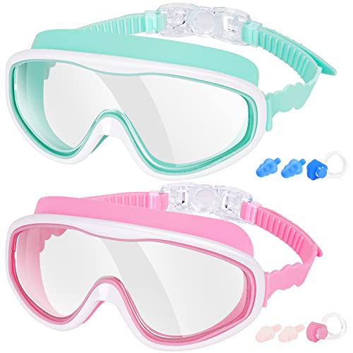 EasYoung 2-Pack Kids Swim Goggles, Swimming Goggles for Children and Early Teens from 3 to 15 Years Old, Wide Vision, Anti-Fog, Waterproof, UV Protection