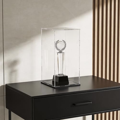 Image of Acrylic Display Case for Red Wine Bottle and Dolls, Versatile Clear Acrylic Display Box with Black Base for Showcase and Displaying, 5x5x14-inch
