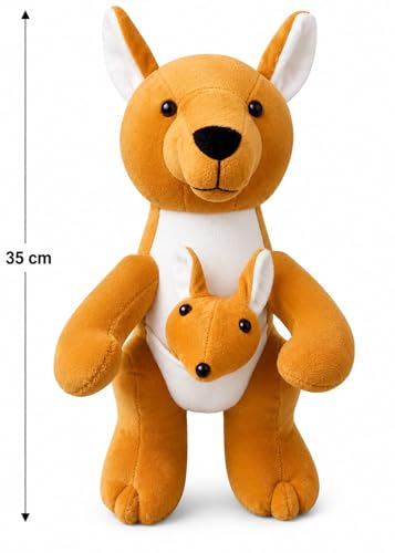 Image of Kangaroo Soft Toy with Baby Joey, Cute Plush Stuffed Animal Toy for Kids, Ultra Soft Cuddly Kangaroo Teddy, Huggable Plush Doll for Boys & Girls, Birthday Gift & Room Decor (35 cm)