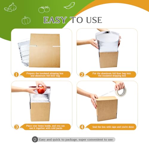 Image of Convivium 2 Pack Insulated Shipping Boxes with Aluminum Foil Liner and 2 Foil Bags, Thermal Cooler Mailing Boxes for Hot & Frozen Food Delivery (2, 8 * 5 * 6 inches)