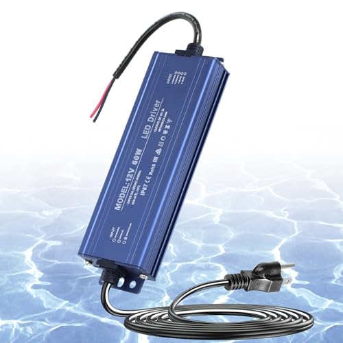 Image of 12V 60W LED Driver Waterproof IP67, Ultra Slim LED Transformer 110V AC to 12V DC 5A 60 Watt Quiet Low Volt Converter LEDs Power Supply Constant Voltage for LEDs Strip, Indoor & Outdoor