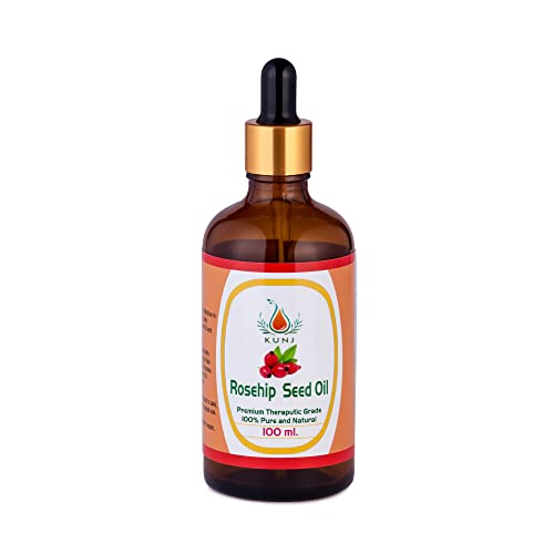 Image of KUNJ Rosehip Seed Oil (Rosa rubiginosa) 100ML - 100% Pure & Natural, Cold Pressed, Undiluted - Therapeutic Grade Oil for Skin Care, Hydration, Anti-Aging & Radiance