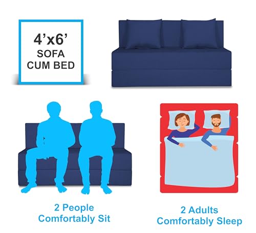 Image of Adorn India Easy 2 Seater Sofa Cum Bed (Alyn Pattern) Size 4' X 6' Ft (Blue Color) (1 Year Warranty)