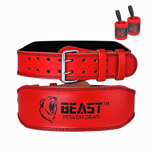 Beast Power Gear Weight Lifting Belt – 4” Genuine Leather For Lower Back Support Bodybuilding Squat Deadlift Cross Strength Training Weightlifting Gym Belt For Men Women