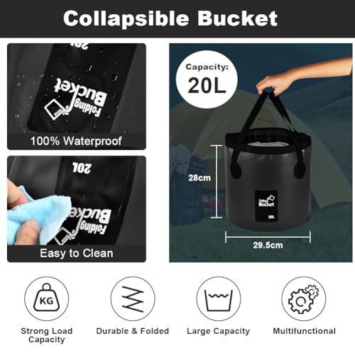 Flintronic Outdoor Faltschüssel 12L/20L, Outdoor Falteimer, Faltbarer Fischeimer, Aus Langlebigem Planen Gewebe, Als Waschschüssel, Spülwanne, Spülschüssel