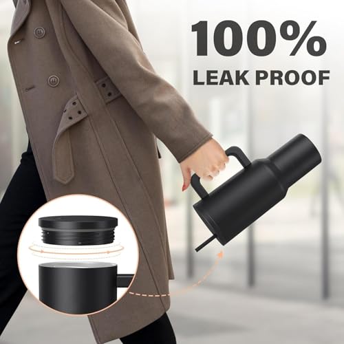 Image of NYRWANA 1200ML Stainless Steel Tumbler - Hot & Cold | Double Insulated Travel Mug with Handle, Leak-Proof Lid & 2 Straws | Dishwasher Safe | Ideal for Gym, Travel & Office (Black)