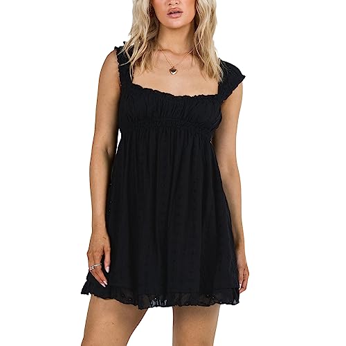 Image of Women Graduation Mini Dress Y2k Sleeveless Sqare Neck A-line Babydoll Short Dress Coquette Party Club Dress