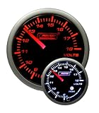 Prosport Performance Premium Series Volt Gauge Electrical Amber White 52mm 2-1/16 Stepper Motor 270° Sweep | Programmable Peak Recall & Warning | 8–18V Range with Mounting Cup, Visor, and Hardware